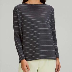 Lululemon Back in Action Long Sleeve Shirt Short Serve Stripe Grey White